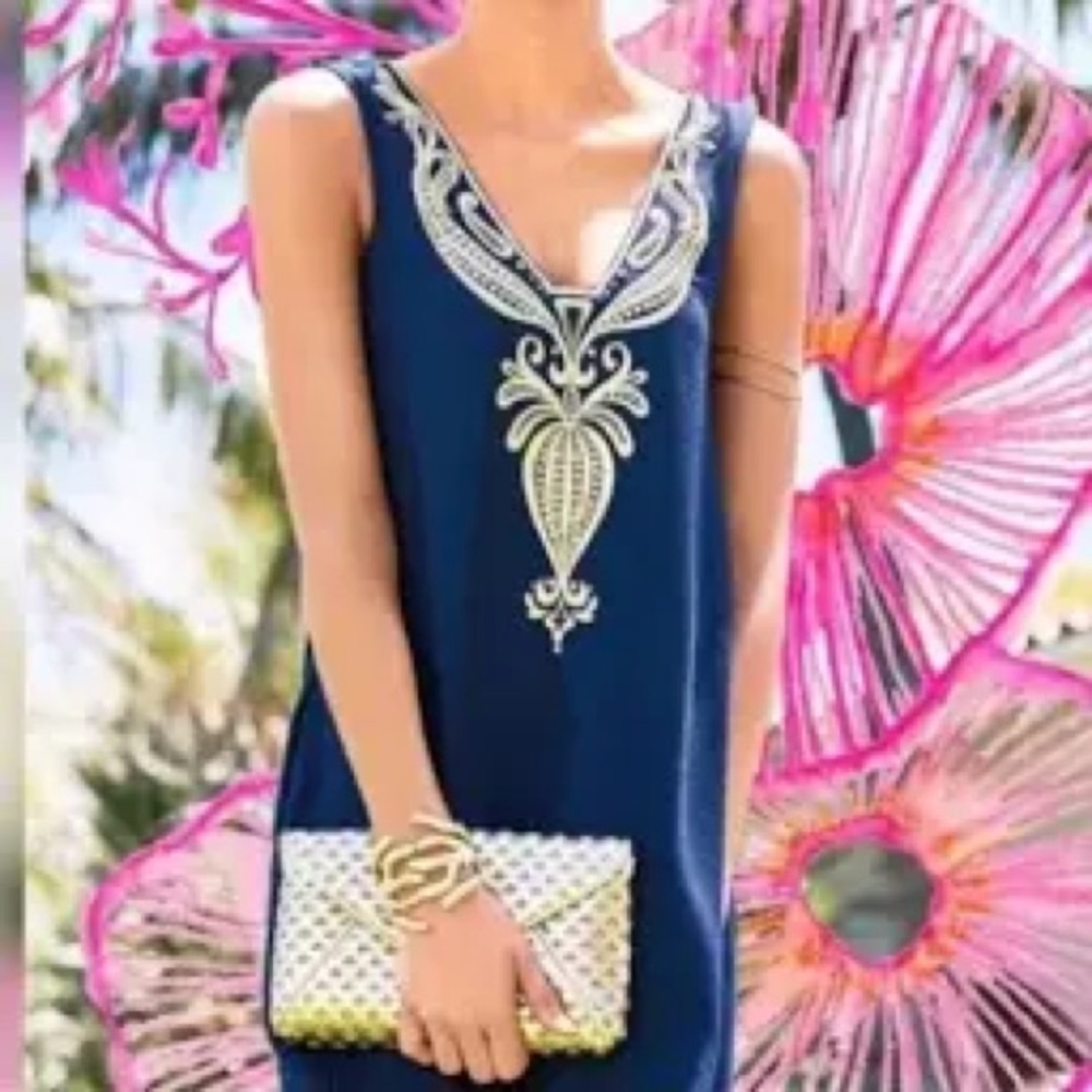 Lilly Pulitzer Navy Mini Dress with Cream Embroidery